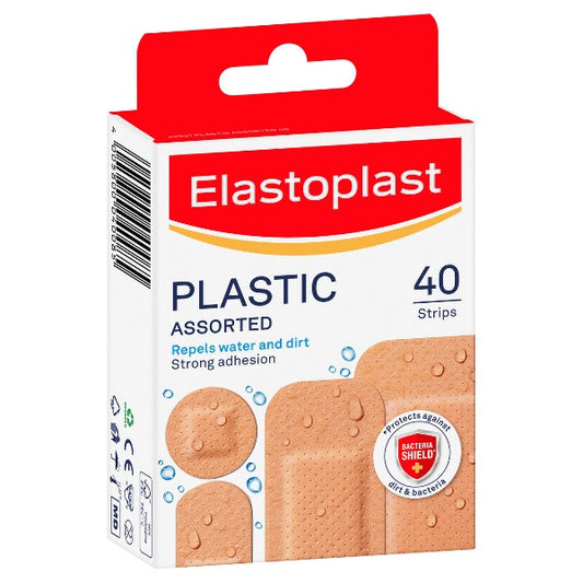 Elastoplast Assorted Plastic Bandages - Pack of 40 - Various sizes for minor cuts and wounds.