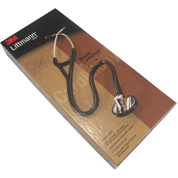 Littmann Master Cardiology Stethoscope 2160 Black Outer Box, featuring product image and branding.