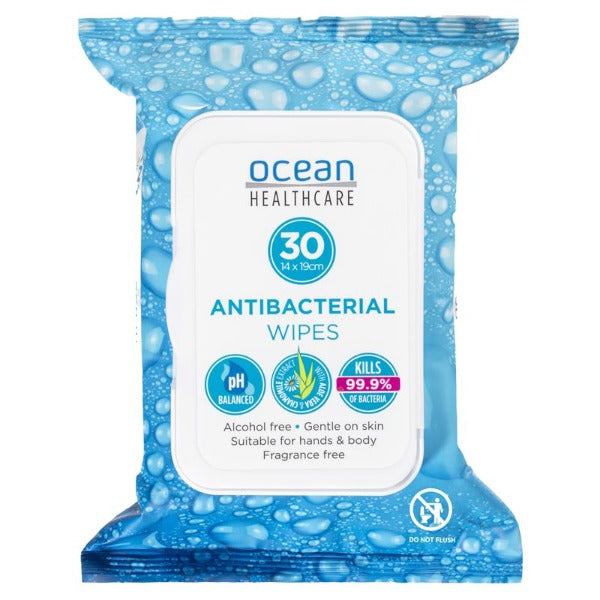 Ocean Healthcare Anti Bac Wipes Pk 30: Antibacterial wipes for effective cleaning and disinfection, pack of 30.