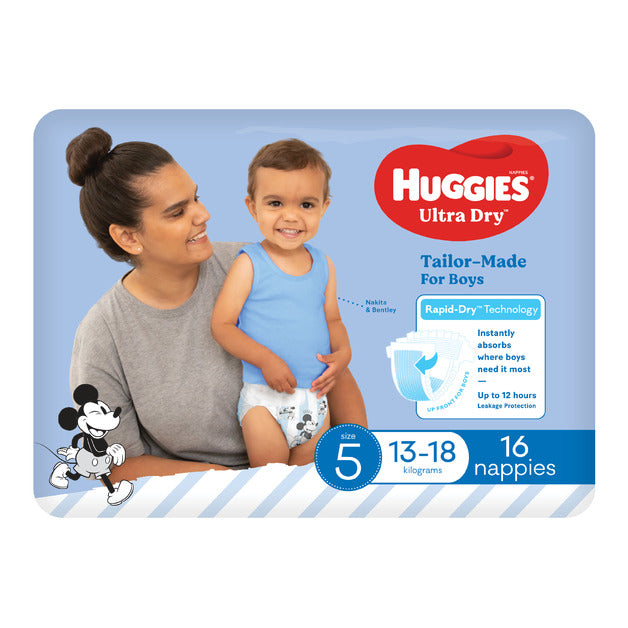 Huggies Ultra Dry Boy Nappies - Size 5 (13-18Kg) (16 nappies)