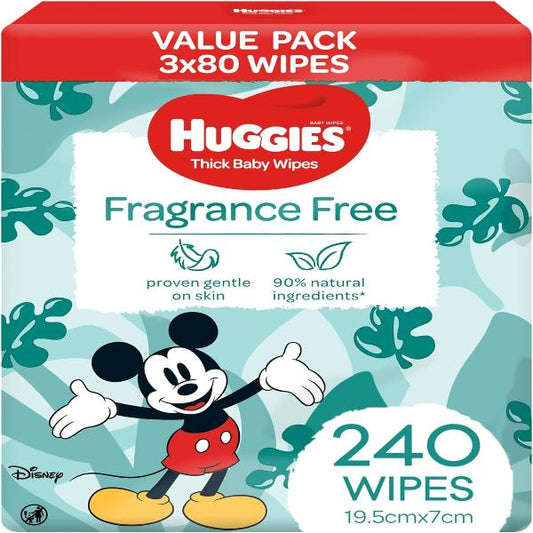 Huggies Unscented Wipes Refill - 2 x (3 x 80 Wipes)