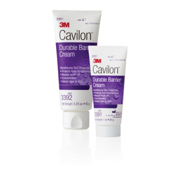 Cavilon Durable Barrier Cream in a tube, available in 28g and 92g sizes, for effective skin protection against moisture and friction.