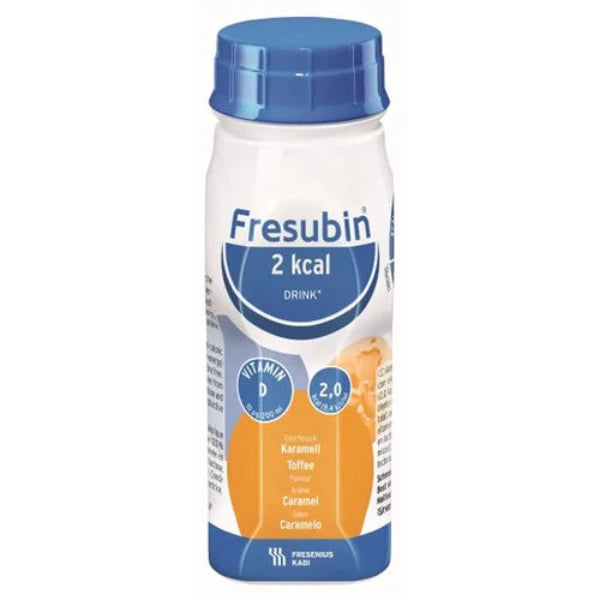 Fresubin 2 KCAL Drink 200ml in Toffee flavor - high energy and high protein nutritional supplement.