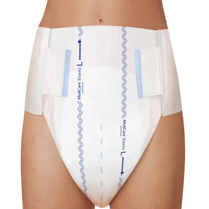 MoliCare Premium Elastic 10 Drop, high absorbency incontinence briefs with elastic sides for comfort and leakage protection.