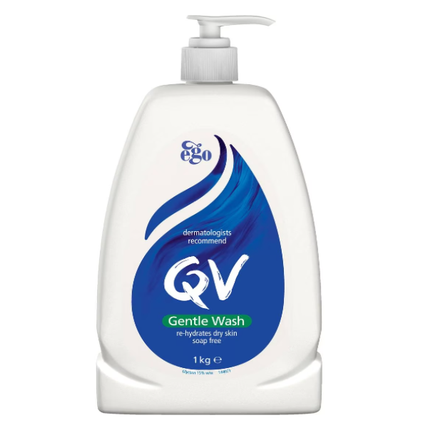 Ego QV Gentle Wash 1kg: Mild, soap-free cleanser for sensitive skin, 1kg pump bottle.