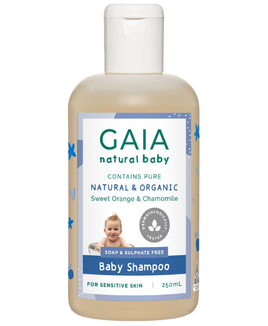 GAIA Natural Baby Shampoo (250ml): Tear-free, hypoallergenic baby shampoo for gentle cleansing and nourishment. Plant-derived, sulfate-free formula for soft, manageable hair. Ideal for sensitive skin.
