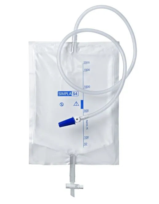 Simpla 2000ml Drainage Bag with T-Tap, 120cm Tube – Pack of 10 for Urinary Care