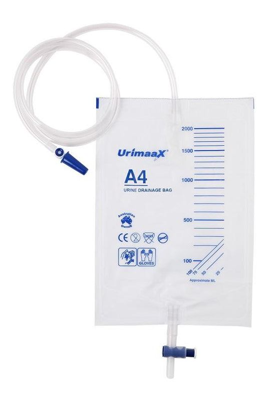 Urimaax A4 Drainage Bag T-Bar Drain 2000mL 120cm Sterile