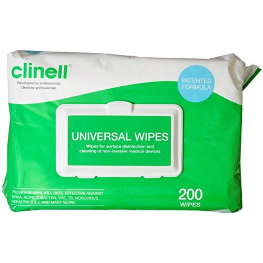 Clinell Universal Disinfectant Wipes - 200 Wipes: Multipurpose sanitising wipes for cleaning and disinfecting hands, surfaces, and equipment.