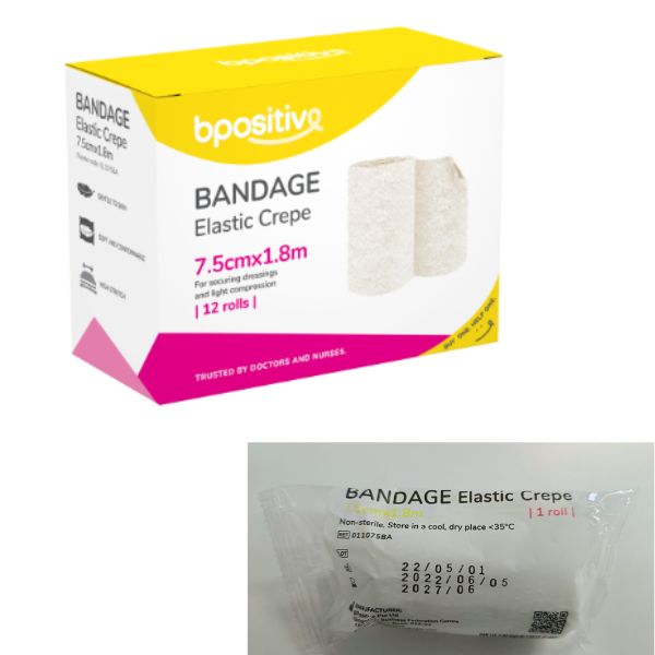 Bpositive Elastic Crepe Bandages: 7.5cm x 1.8m for smaller joints