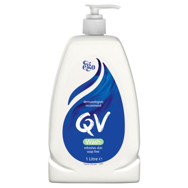 QV Body WashQV Body Wash 1L: Gentle, soap-free body wash for cleansing and hydrating the skin, 1L bottle.