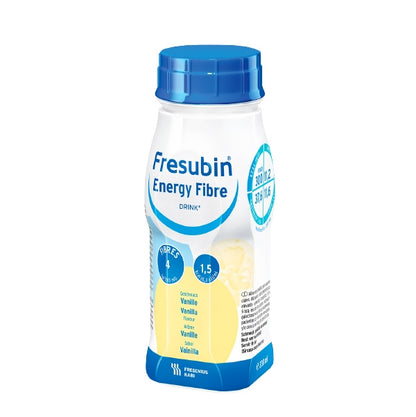 Side view of Fresubin Energy Fibre DRINK, showing nutritional details and easy-to-hold design for convenient use.