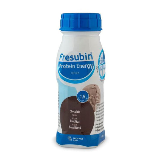 Fresubin Protein Energy Drink 200ml in Chocolate flavor - high protein and high energy nutritional supplement.