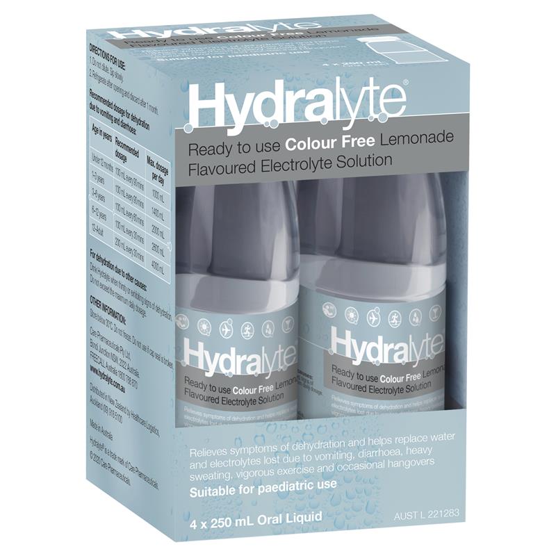 Hydralyte Electrolyte Solution 4 Pack - Lemonade flavor.