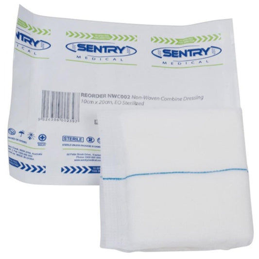 Sentry Medical Non-Woven Combine Dressing 10cm x 10cm, EO Sterilized - Ideal for managing medium-sized wounds with superior absorption and protection.