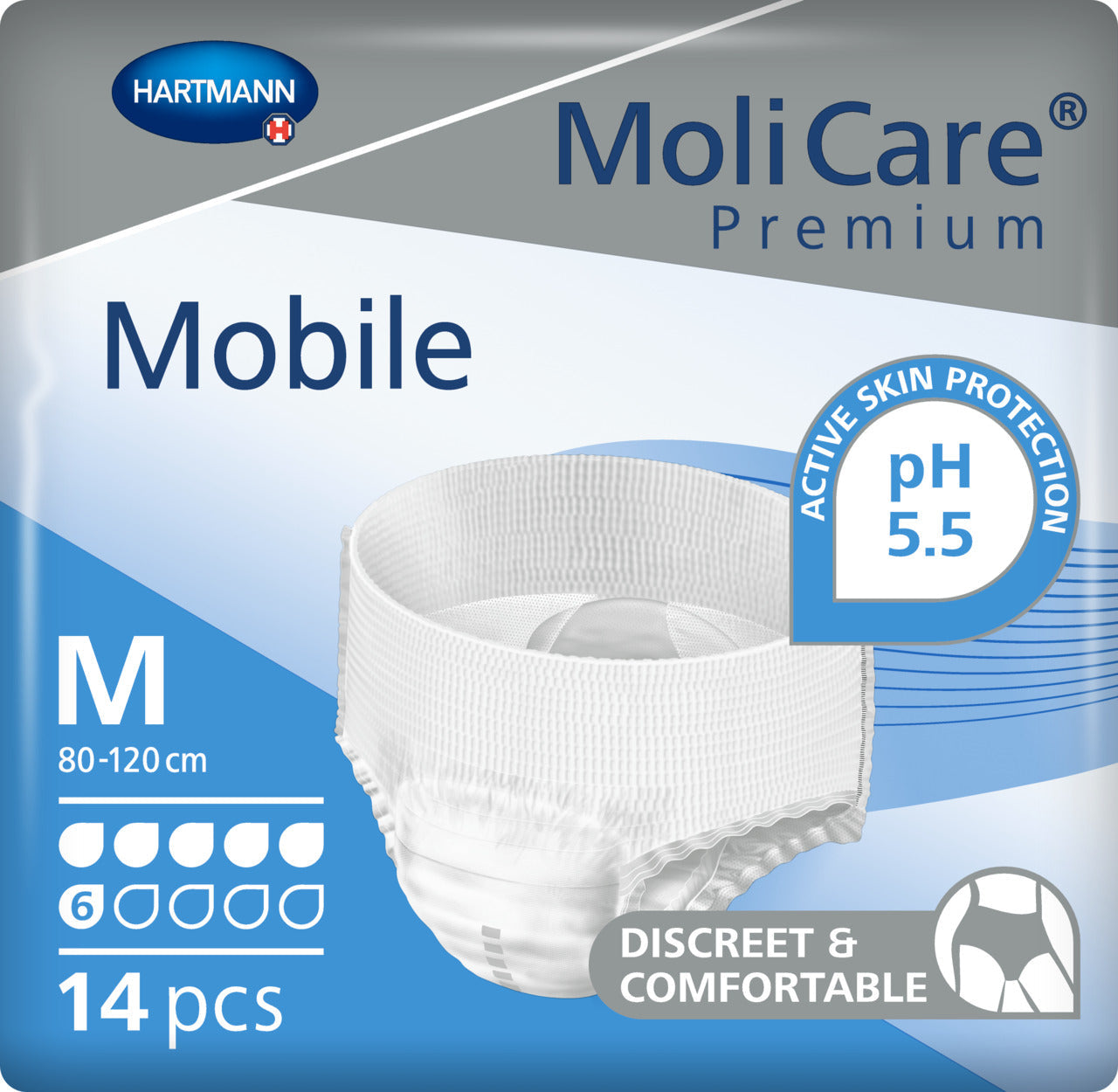 MoliCare Premium Mobile 6 Drop, Medium size, designed for discreet protection and skin-friendly comfort.