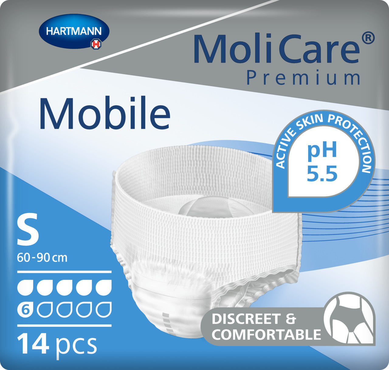 MoliCare Premium Mobile 6 Drop, Small size, comfortable incontinence pull-ups with high absorbency.