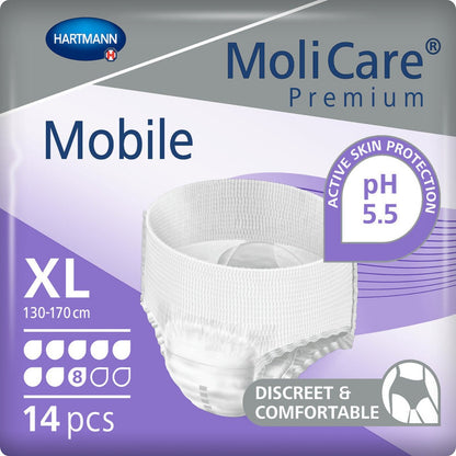 MoliCare Premium Mobile 8 Drop, Extra Large size, suitable for heavy incontinence, offering discreet and secure protection.