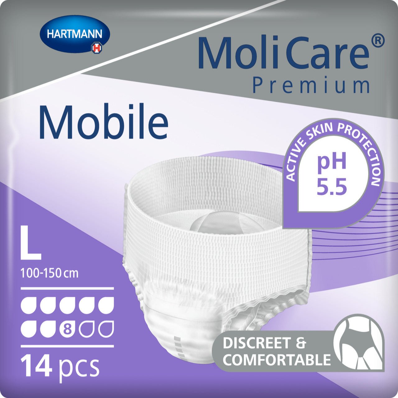 MoliCare Premium Mobile 8 Drop, Large size, high absorbency with skin-friendly design for maximum comfort.