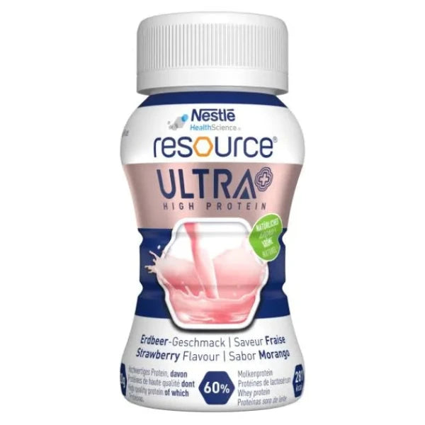 RESOURCE® ULTRA+ Strawberry - high-protein, high-energy nutritional supplement.