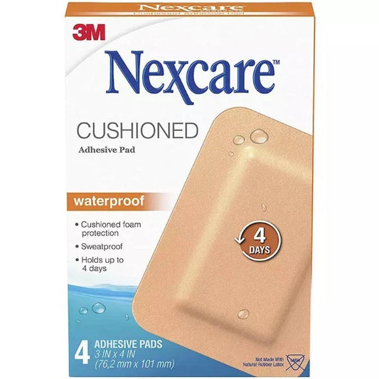 Nexcare Cushioned Adhesive Pad - Pack of 4 - 76mm x 101mm sterile, cushioned pads for comfortable wound protection.