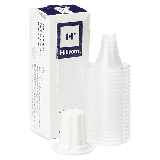 A box containing 200 white, disposable plastic probe covers for Braun Thermoscan thermometers.