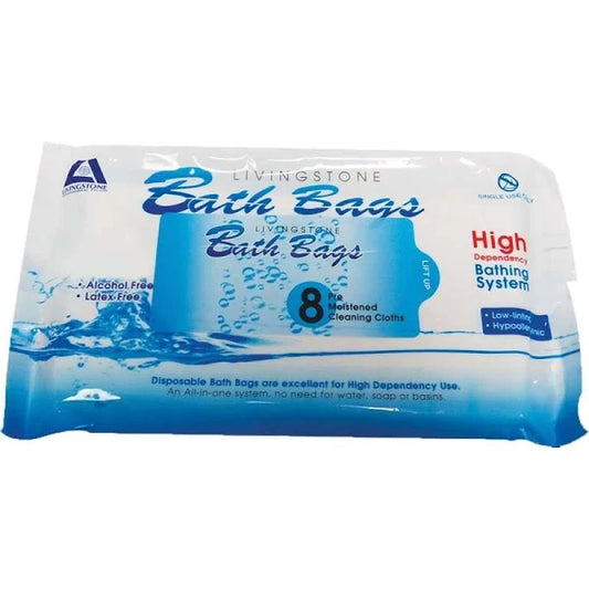 Bath Bag Wet Wipe Towel 8/pkt: Alcohol-free and latex-free wet wipe towels for gentle and effective cleaning.