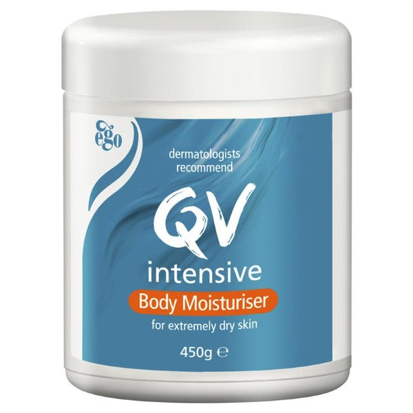 QV Intensive Body Moisturiser 450ml: Deeply hydrating body moisturiser for extremely dry and sensitive skin, 450ml bottle.